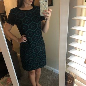 Black, blue, green dress